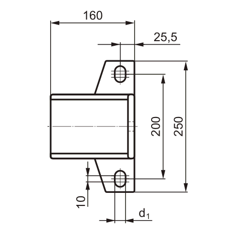 Horizontal supports - Dimensioned sketch top view
