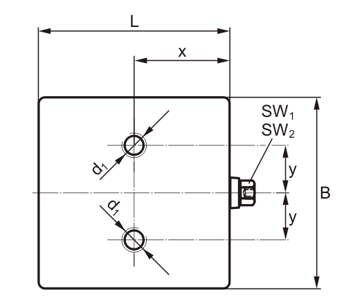 Wedgmounts - Dimensioned sketch top view